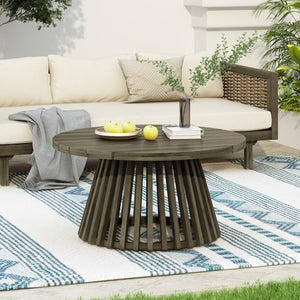 English Elm Christopher Knight Home® - Outdoor Acacia Wood Patio Coffee Table with Sculptural Slatted Base, Durable Weather-Resistant Finish Grey N770P234486G