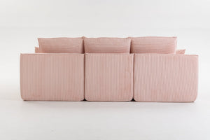 English Elm L Shaped Corduroy Modular Sectional with Cloud Cushions Footstool and Lumbar Pillows Pink W395S00138