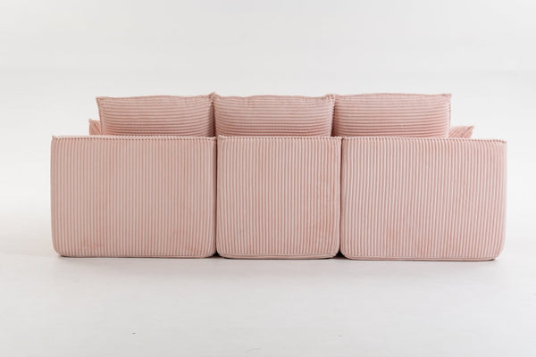 English Elm L Shaped Corduroy Modular Sectional with Cloud Cushions Footstool and Lumbar Pillows Pink W395S00138