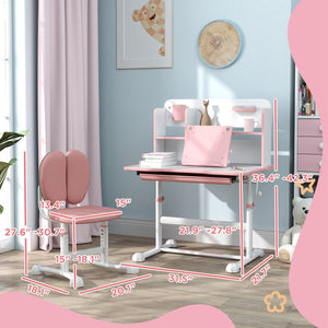 English Elm Qaba Kids Desk And Chair Set - Ergonomic Adjustable Study Desk With Tilt Top, Storage & Comfort In Pink W2225P229581-GIGA