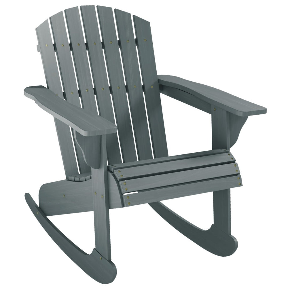 English Elm Outsunny Poplar Wood Adirondack Rocker Outdoor Slatted Fanned Back Patio Rocking Chair W2225P175518