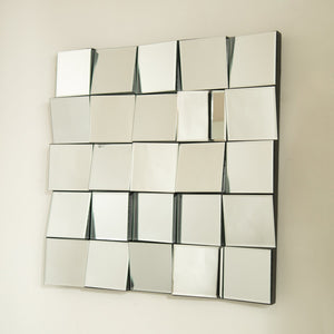 English Elm 24'' Plash Mirror Silver 3D Square Splicing PU Decorative Wall Mirror Lightweight Durable Art Decor W2615P346501