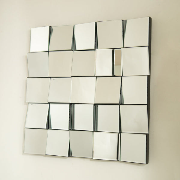 English Elm 24'' Plash Mirror Silver 3D Square Splicing PU Decorative Wall Mirror Lightweight Durable Art Decor W2615P346501