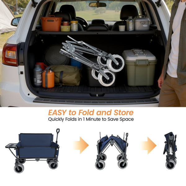 English Elm 3-in-1 Collapsible Wagon with Canopy Bench Tabletop and All-terrain Wheels for Camping Blue W2932P417651