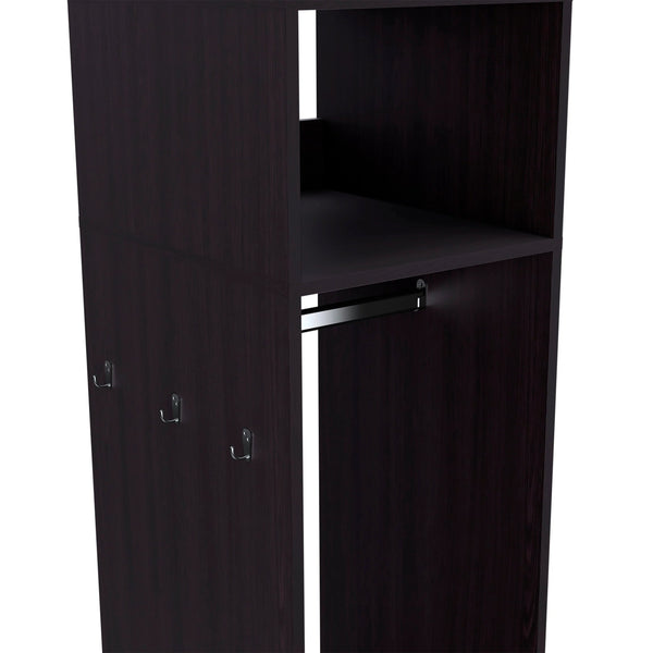 English Elm Wenge Mobile Wardrobe with Mirror Door, 3 Shelves & Open Storage on Wheels for Modern Organization B062P227647