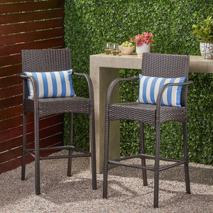 English Elm Christopher Knight Home® - CASCADA Outdoor Wicker Barstools Set of 2 — Durable Powder-Coated Iron Frame, Handcrafted Faux Rattan Lounge Brown 64901.00MBRN