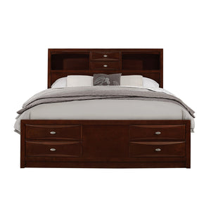English Elm LUCILLE full bed with built-in bookcase headboard, 6 under-bed storage drawers, slatted base Merlot Queen B201S00274
