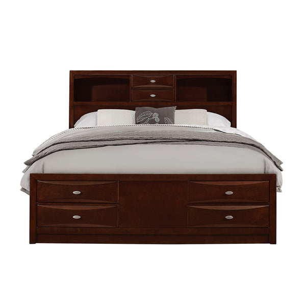 English Elm LUCILLE full bed with built-in bookcase headboard, 6 under-bed storage drawers, slatted base Merlot Queen B201S00274