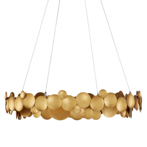 Lavengro Stunning Gold Leaf Chandelier - Modern Wrought Iron Design with LED & Adjustable Height