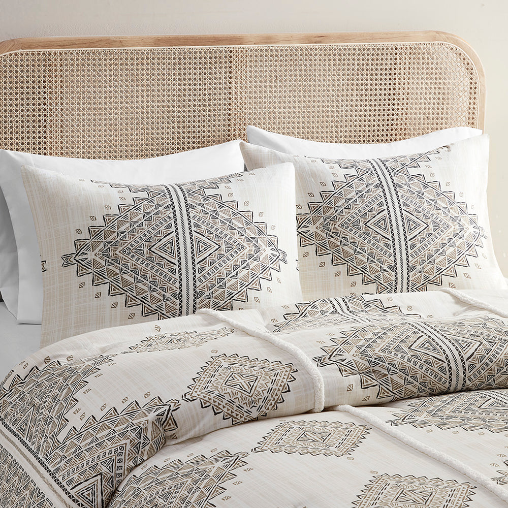 JLA Home Madison Park - 4 Boho-Inspired Printed Comforter Set with Microfiber, OEKO-TEX Fabric, Neutral Geometric Style 90 L x 90 W x 1.5H MP10-8337