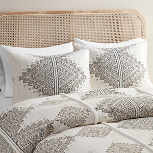 JLA Home Madison Park - 4 Boho-Inspired Printed Comforter Set with Microfiber, OEKO-TEX Fabric, Neutral Geometric Style 90 L x 90 W x 1.5H MP10-8337