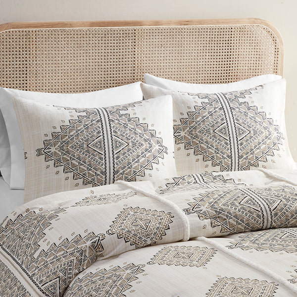 JLA Home Madison Park - 4 Boho-Inspired Printed Comforter Set with Microfiber, OEKO-TEX Fabric, Neutral Geometric Style 90 L x 90 W x 1.5H MP10-8337