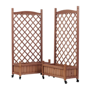 English Elm Raised Wood Planter Boxes with Integrated Trellis for Climbing Vines Set of Two D720094446