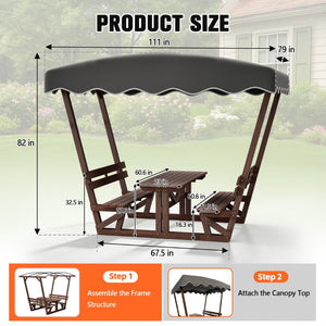 English Elm 5'x3' Wooden Gazebo Patio Shelter with Oxford Canopy Bench Seating and Slatted Table W1422S00075