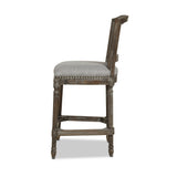 English Elm Triomphe Rattan Wicker High Back Armless Counter Bar Stool, Heathered Grey Linen