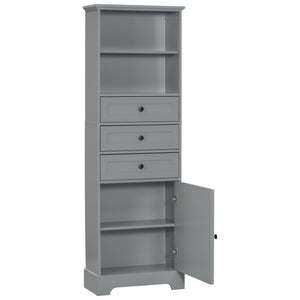 English Elm Gray Tall Storage Cabinet with 3 Drawers, Adjustable Shelves, Anti-Dump Device for Bathroom Office Home Organizing 42x23.75x6.5 WF323347AAE