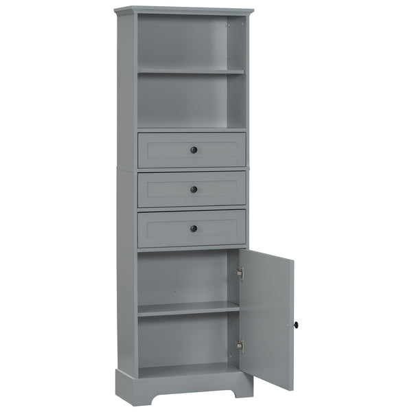 English Elm Gray Tall Storage Cabinet with 3 Drawers, Adjustable Shelves, Anti-Dump Device for Bathroom Office Home Organizing 42x23.75x6.5 WF323347AAE