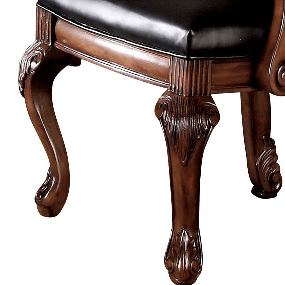 English Elm Black Elegant Nailhead Arm Chairs with Cherry Queen Anne Legs, Faux Leather Padded Seats (Set of 2) B062P189079