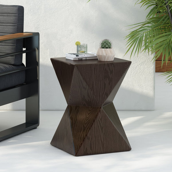 English Elm Christopher Knight Home® - 14.25" Natural Wood Grain Finish Prismatic Symmetry Concrete Outdoor Side Table — Hand-Painted Hourglass Accent, Weather-Resistant Elegance N767P192089W