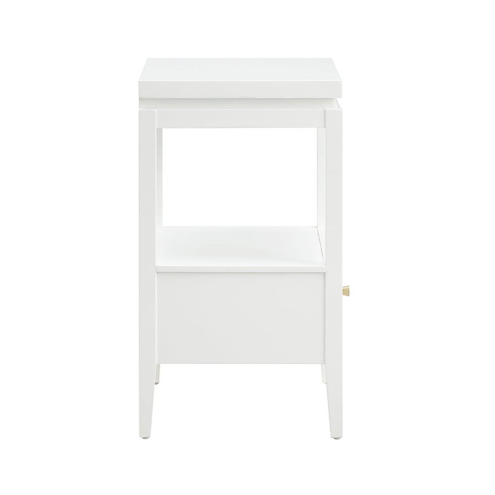 English Elm Olana Floating Top 1-Drawer Nightstand in White — Modern Solid Wood Nightstand with Hidden Tray, Gold Pull, Shelf B050P376963