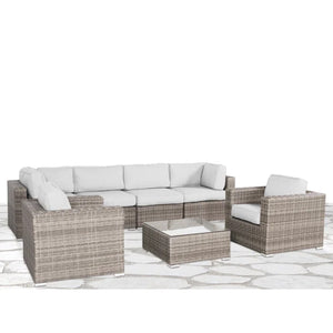 English Elm 6-Person Wicker Seating Set with Cushions Fully Assembled — Plush Weather-Resistant Outdoor Sectional Sofa Grey Mix B120S00099