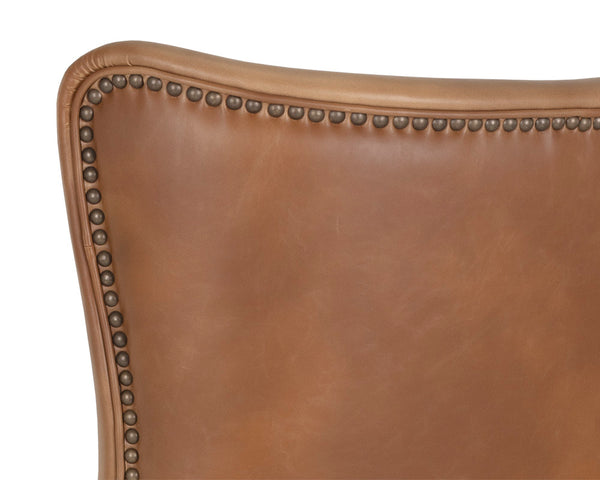 Sunpan Hubert Regal Office Chair - Wingback Design in Tobacco Tan Faux Leather with Black Birch Base