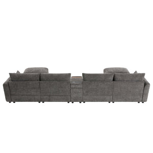 English Elm 142'' Modular Sectional Sofa - 6 Seats, Movable Ottoman, Usb Charging, Chic Chenille Style N723S9777E-GIGA