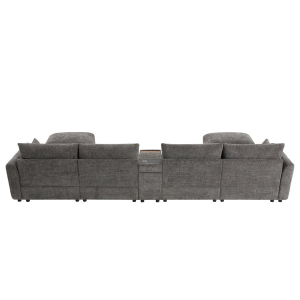 English Elm 142'' Modular Sectional Sofa - 6 Seats, Movable Ottoman, Usb Charging, Chic Chenille Style N723S9777E-GIGA