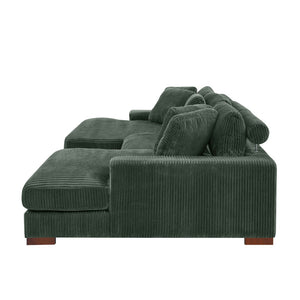 English Elm Large Corduroy Double Chaise Sectional Sofa with Lumbar Support for Spacious Living Rooms Dark Green B2748S00017