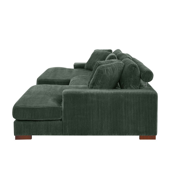 English Elm Large Corduroy Double Chaise Sectional Sofa with Lumbar Support for Spacious Living Rooms Dark Green B2748S00017