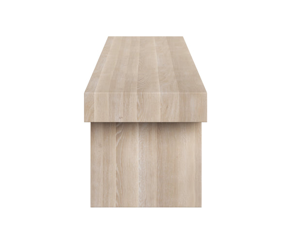 Sunpan Cadence Contemporary Bench - Solid Light Oak with Geometric Base, Unique Whitewash Finish, 59" Design