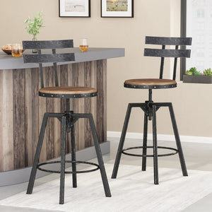 Christopher Knight Home® - Noble House - Alanis Modern Industrial Firwood Adjustable Height Swivel Barstools, Natural and Black Brushed Silver - Set of 2