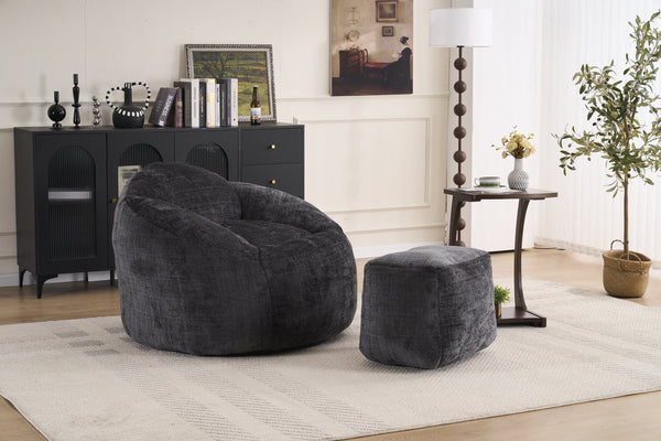English Elm Foam Memory Foam Bean Bag Chair with Plush Chenille Cover, Large 42" Round Comfortable Lounger Black W2915P283417