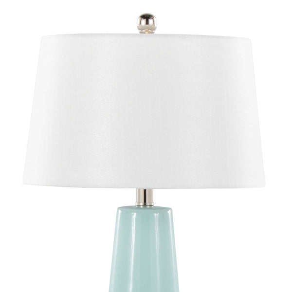English Elm Penelope Contemporary 22" Ceramic Table Lamp with Silver Accent and White Fabric Shade, Modern Illumination Blue B202P224197
