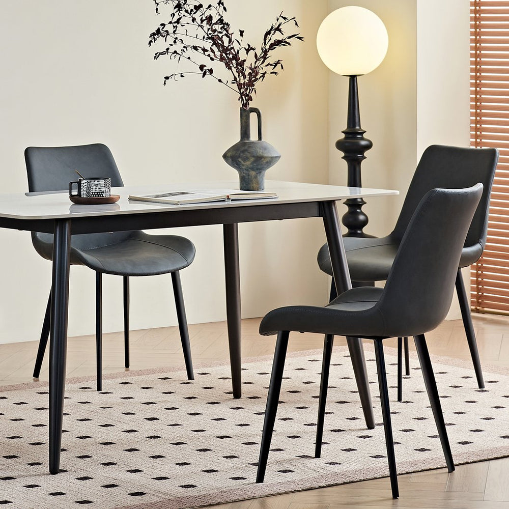 English Elm Grey PU Leather Dining Set (2-Piece) with Iron Legs, Wide Cozy Seats, Black-Print Metal Chic, Durable Elegance W1911P339583