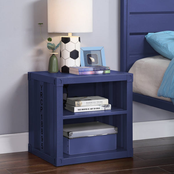 English Elm Blue Metal Nightstand with Two Open Shelves, Legless Industrial Design for Small Bedrooms, Space-Saving Modern Piece B062P185672