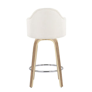 English Elm Fixed-height Swivel Counterstools Mahogany Wood Chrome Footrest Velvet Seat Set of 2 Cream B202S01780