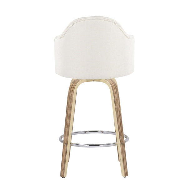 English Elm Fixed-height Swivel Counterstools Mahogany Wood Chrome Footrest Velvet Seat Set of 2 Cream B202S01780