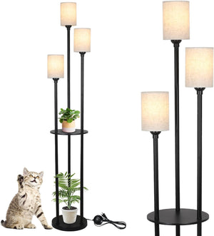 English Elm Floor Lamp With Shelves - 3-Light Industrial Design, Linen Shades & Foot Switch For Stylish Spaces W2738P185430