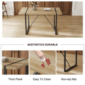 English Elm Table Set With Modern Medieval Style - 4 Upholstered Brown Chairs & Black Metal Legs For Comfort W1151S04212-GIGA