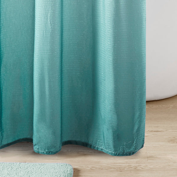 JLA Home Madison Park - Ombre Seersucker Shower Curtain with Embossed Texture for Spa-Like Gradient, Machine Washable Aqua MP70-8448