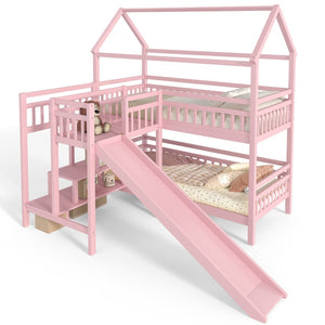 English Elm Full Bunk Bed with Trundle Bookshelf Storage Pine Frame Car Design for Kids W1580S00302