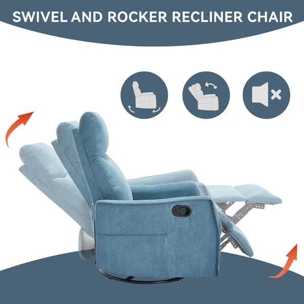 English Elm Heat Massage Rocker Recliner with Swivel Base and Vibrating Nodes for Living Room Blue W1803P251883