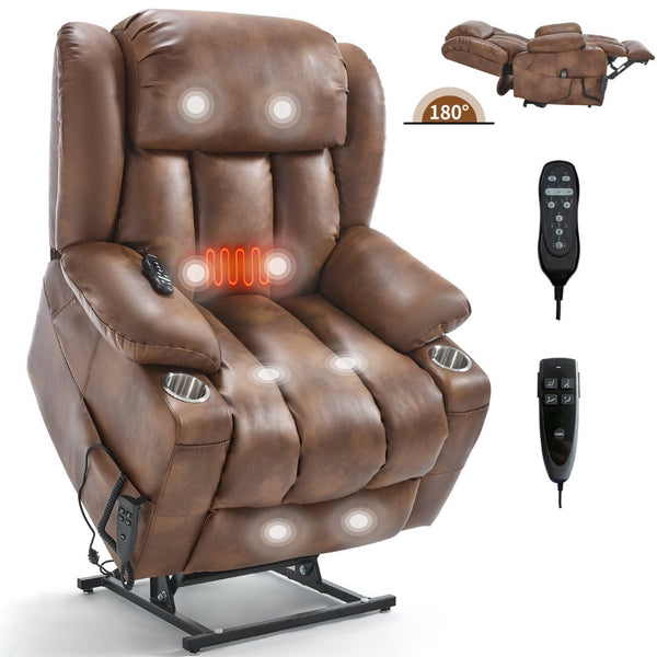 English Elm Dual Motor Power Lift Recliner with Massage Heat and Leatherair Upholstery for Living Room W3224P290208