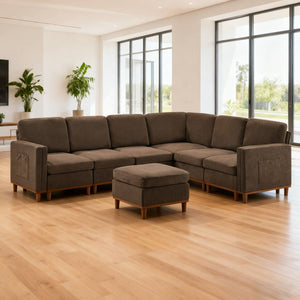 English Elm Modern Modular Sectional Sofa Plush Fabric Upholstery Reconfigurable Living Room Seating Brown W2085S00112