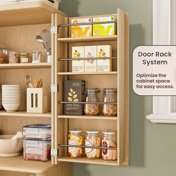 English Elm 72" Fluted Pantry Cabinet Tall Freestanding Kitchen Organizer with Sculpted Wood Doors Oak W1820P379274