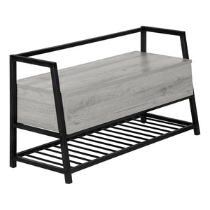 English Elm Bench, 42" Flip-Top Storage & Shoe Rack, Grey Wood-Look MDF with Black Metal Frame, Modern Entryway B2710P221338