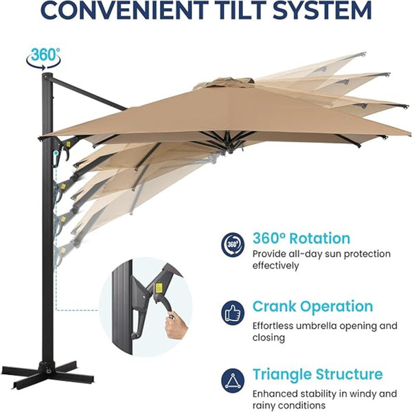 English Elm 10 Ft Square Cantilever Patio Umbrella Upf 50 Offset Canopy with 360 Rotation Khaki B082P454952