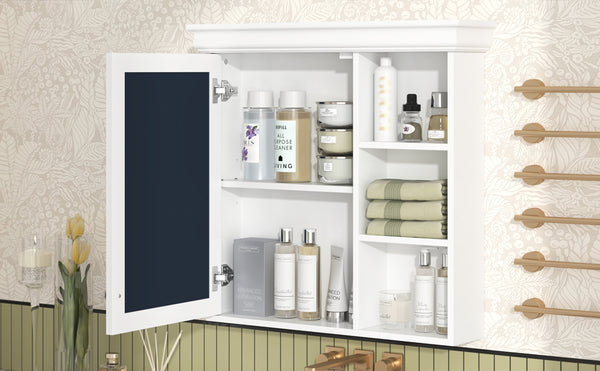English Elm 30'' Wall-Mounted Medicine Cabinet with Mirror and Adjustable Shelves, Modern MDF Storage Organizer White N710P209425K