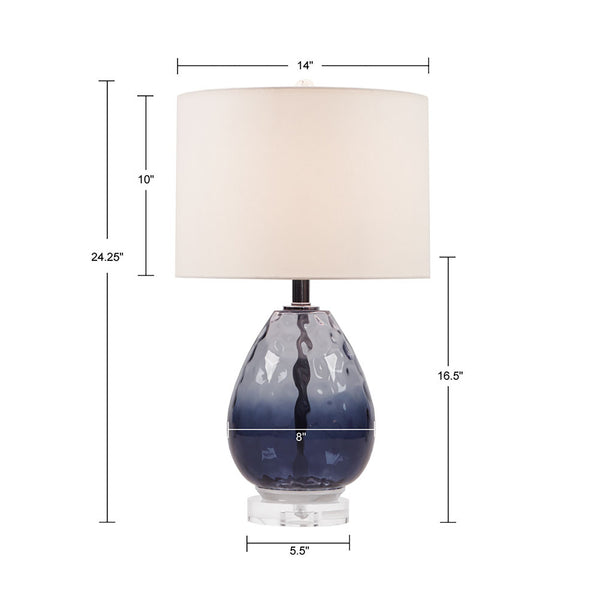 JLA Home 510 Design - Ombre Glass Table Lamp with Gradient Base and Cream Drum Shade for Cozy Ambient Lighting, Modern Style Dark Blue UH153-0099